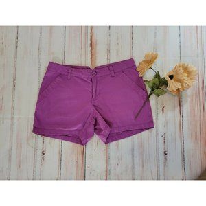 Columbia Women's Short Shorts Siz 6 Flat Front Cotton Chino Purple Hiking Outdoo